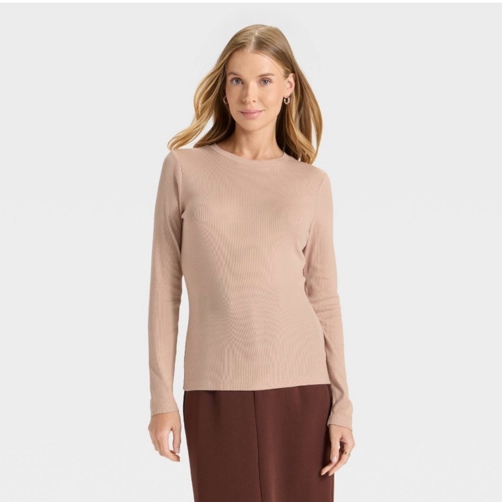 NWT a new day Women's Slim Fit Long Sleeve Ribbed Top- Blush Pink 1X